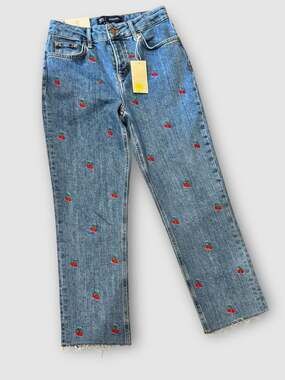 Boden High Rise Straight Ankle Skimming Cherry Embroidered Jeans US 6P